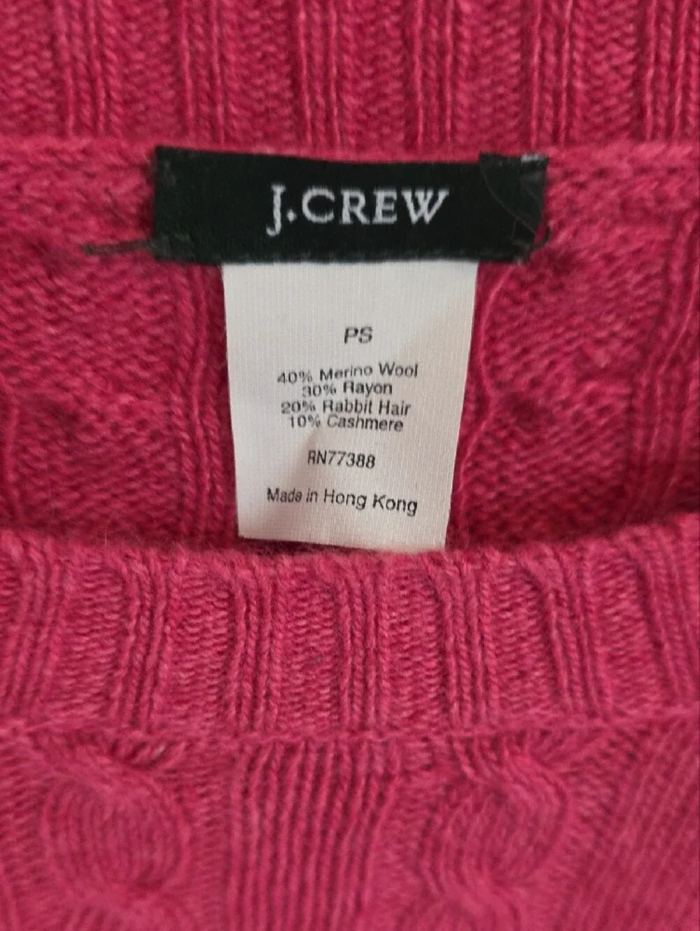 J. Crew Vibrant Pink Cable Knit Crewneck Sweater
